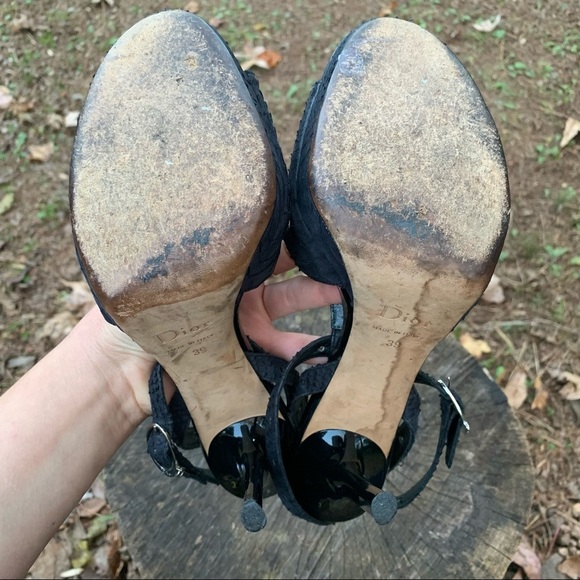 Christian Dior black Python and patent leather T strap ankle strap sandals 39 - Picture 16 of 16